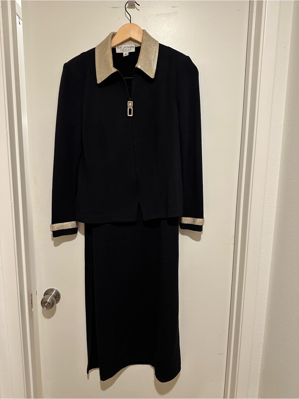 St. John Evening by Marie Gray Knit Jacket and St John basic skirt  Black/Black